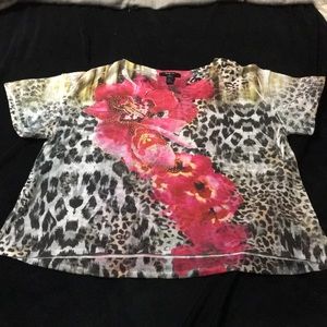 Style & Co lightweight floral and leopard blouse